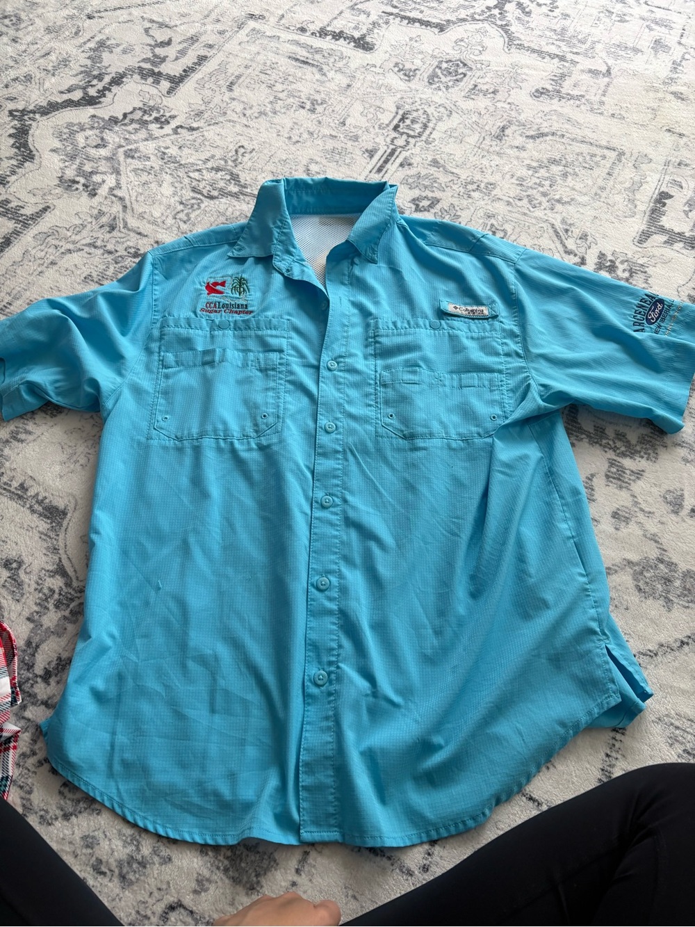 Columbia Turquoise Short-Sleeve Performance Fishing Shirt